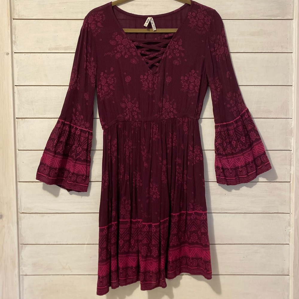 Boho Burgundy Dress Small